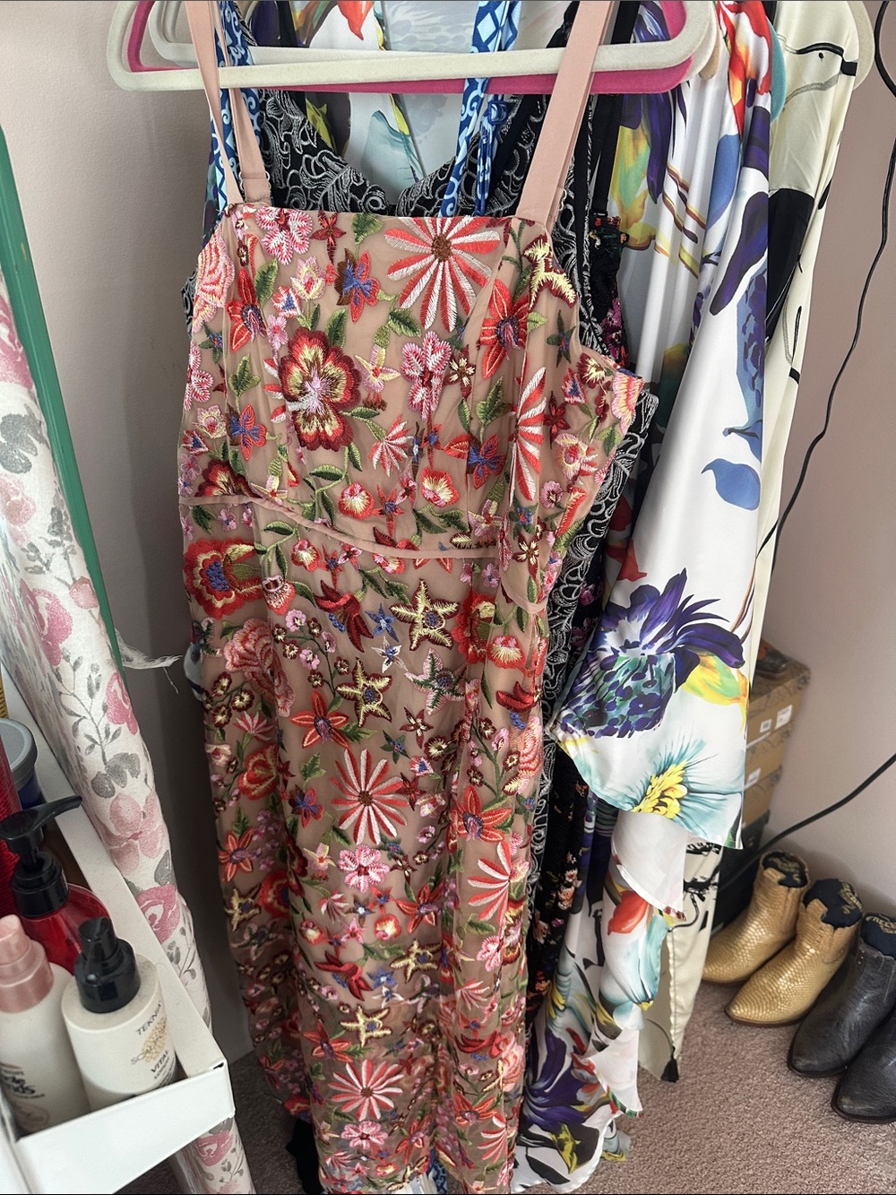 Sam Edelman Blush Pink Embroidered Floral Midi Dress